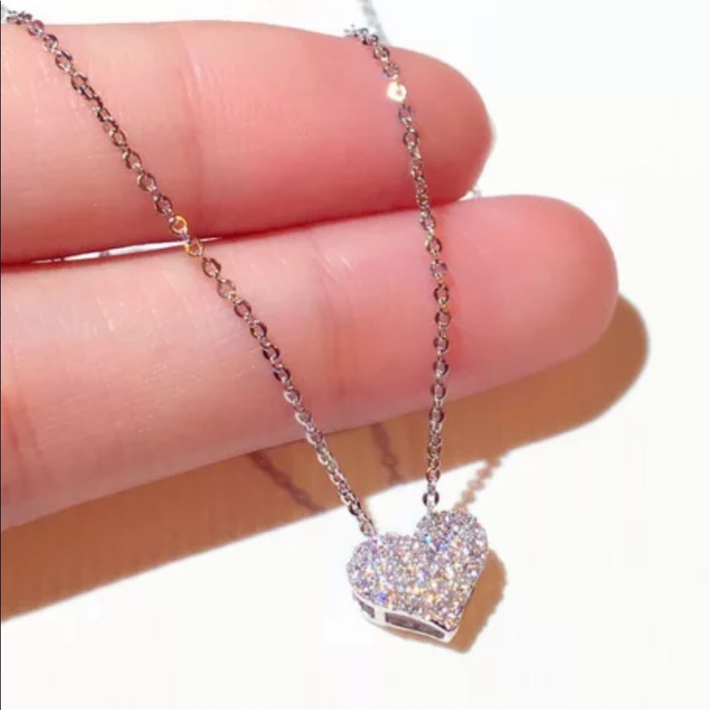 14K gold plated heart pendant rhinestone necklace - Picture 5 of 7